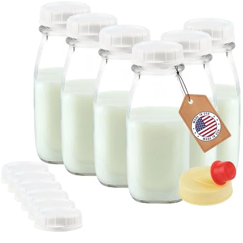 Selected 12oz Square Glass Creamer Bottles with Lids 6 Count Exceptional