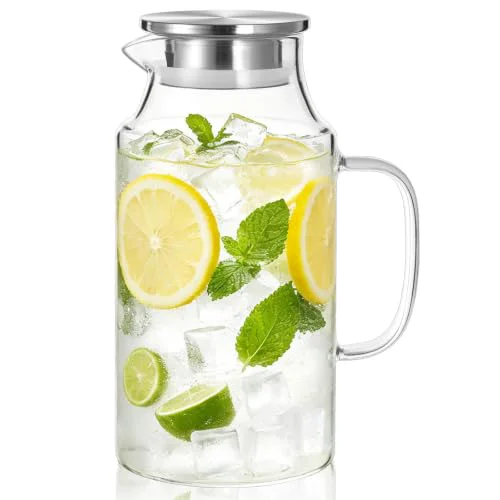 Eco-Friendly Short 67.6 oz Glass Pitcher with Lid and Handle First-Class