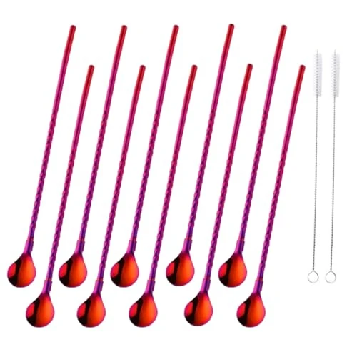 High-End 10 pcs Metal Straw Spoons with 2 Cleaning Brushes Quality