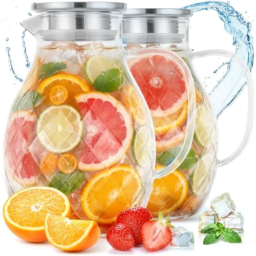 Optimized Borosilicate Glass Pitcher with Lid Spout 2 Count Clean