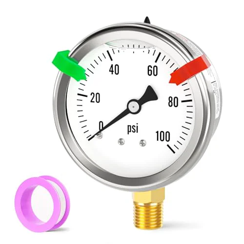 Detailed 0 100PSI Stainless Steel Liquid Filled Pressure Gauge Modern