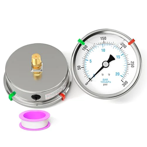 Relaxed 0 300PSI Stainless Steel Liquid Filled Pressure Gauge Casual