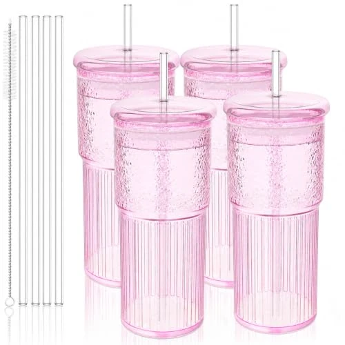 Premium 20oz Glass Cups with Lids and Straws 20 Count Eco-Friendly