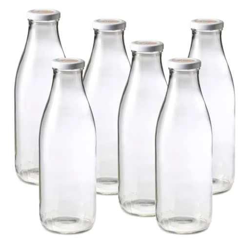 Efficient French Glass Milk Bottles with Printed Airtight Twist Lids 6 Count First-Class