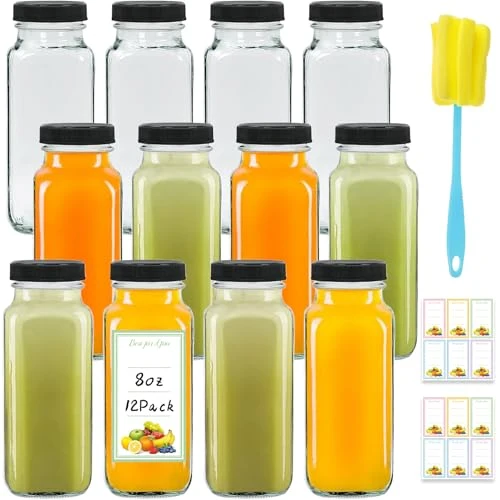 Eco-Friendly 12 Pack 8oz Glass Juice Bottles with Lids Verified