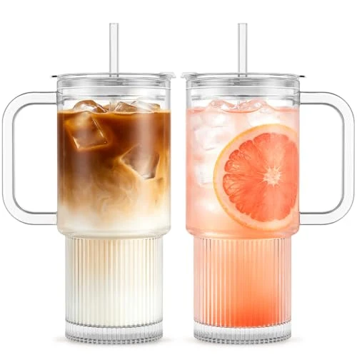 Convenient 24oz Glass Tumbler with Handle Lid Easy-to-Use