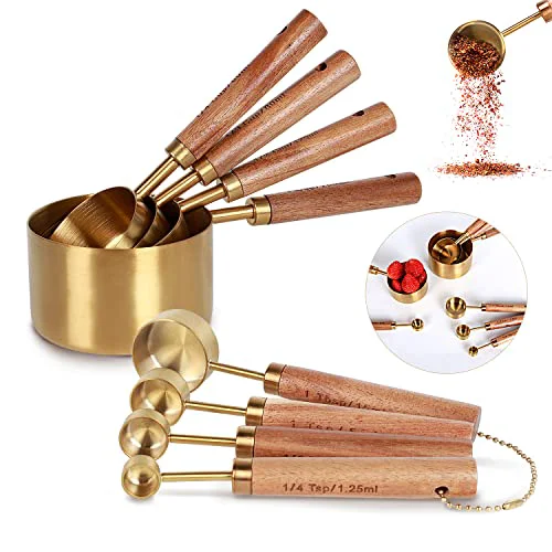 Recyclable Collection 8 Piece Gold Measuring Cups Set and Measuring Spoons Original