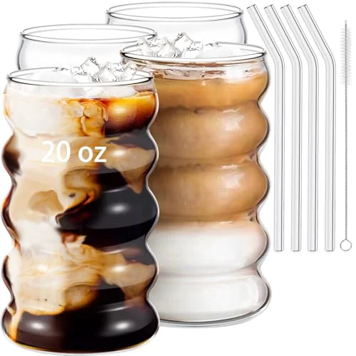 Optimized 4 Pcs 20oz Drinking Glasses Set with Straws 4 Count Contemporary