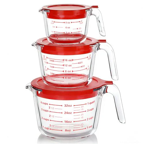 Organic 6 Pcs Glass Measuring Cups with Lids Set Genuine