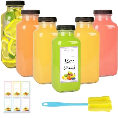 Contemporary 6 Pack 12oz Glass Drink Bottles with Lids Trusted