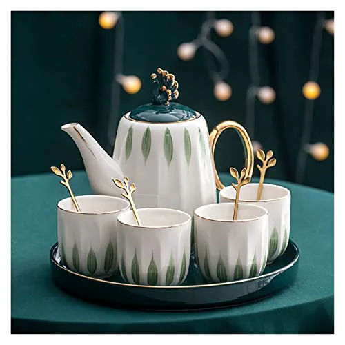 Exclusive Iced Tea Pitchers Ceramic Luxury Tea Set Household Flower Tea Pot Water Kettle Cup Set Teaware 1 Teapot 4 Cups with Tray for Wedding Gift for Home Kitchen coffee cup Selected