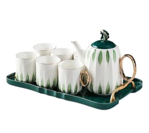 Clean 8 Piece Ceramic Tea Set with Tray Pure