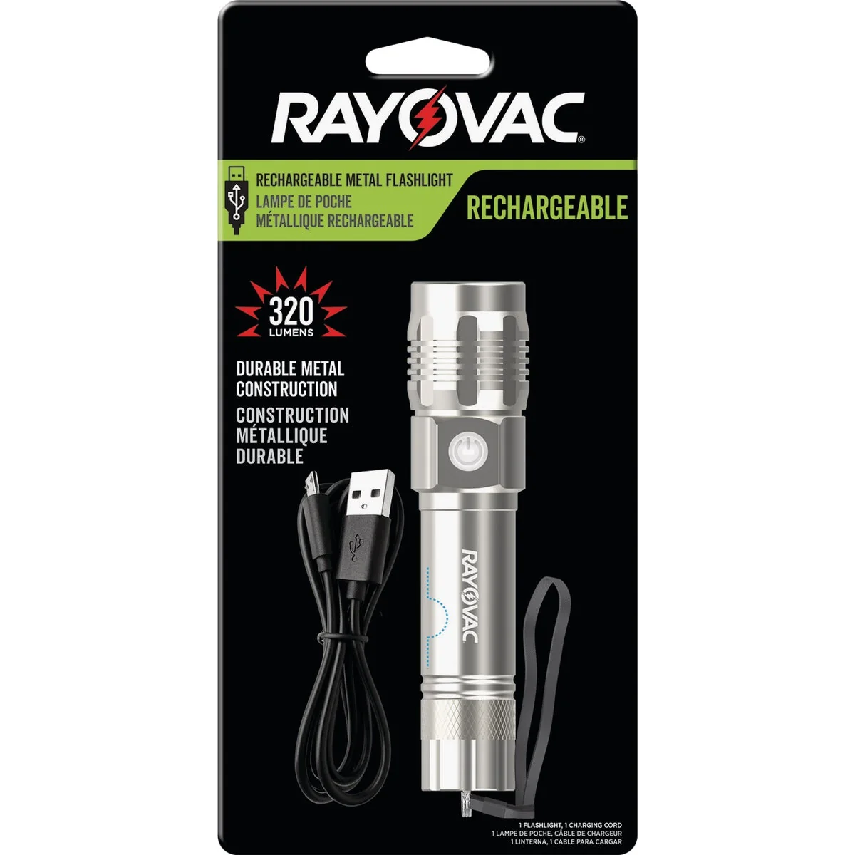 Trendy Rayovac LED Metal Rechargeable Flashlight Green