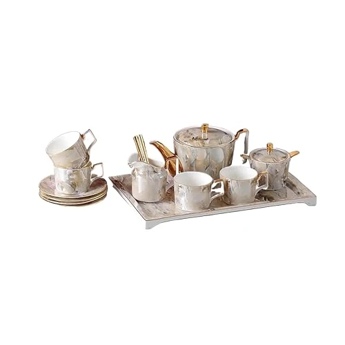 Elite Marble Pattern Porcelain Tea Set with Gold Accents Innovative