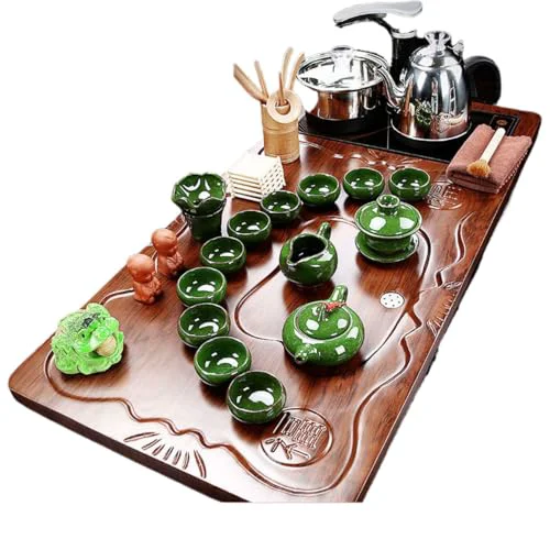 Traditional WW P09L2115197 全自动 Kungfu Tea Set Automatic Teapot Set 茶盘 Chinese Gongfu Tea Set Gift Box 茶具套装家用陶瓷功夫茶具智能电磁炉茶台茶道 Solid wood Chinese Teaset 实木整套 Relaxed
