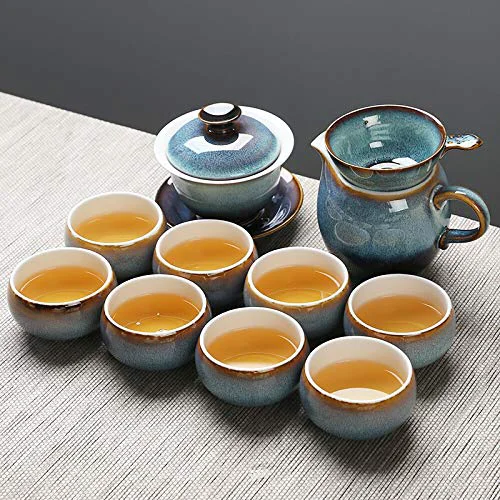 Traditional Tea Set Personality Tea Set Red Glaze Black Handle Oblique Teapot Oblique Teacup 10 Ceramic Tea Set Gift Box Artisan