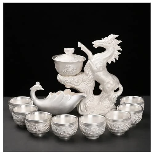 Unique 10 13 Pcs Silver Tea Set with Metal Holder and Spoon Adult Silver Tea Party Set Automatic Water Outlet with Gift Box Teapot Cup Set for Women 3 Exclusive