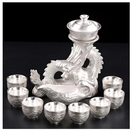 Specialty 10 13 Pcs Silver Tea Set with Metal Holder and Spoon Adult Silver Tea Party Set Automatic Water Outlet with Gift Box Teapot Cup Set for Women 7 Prestigious