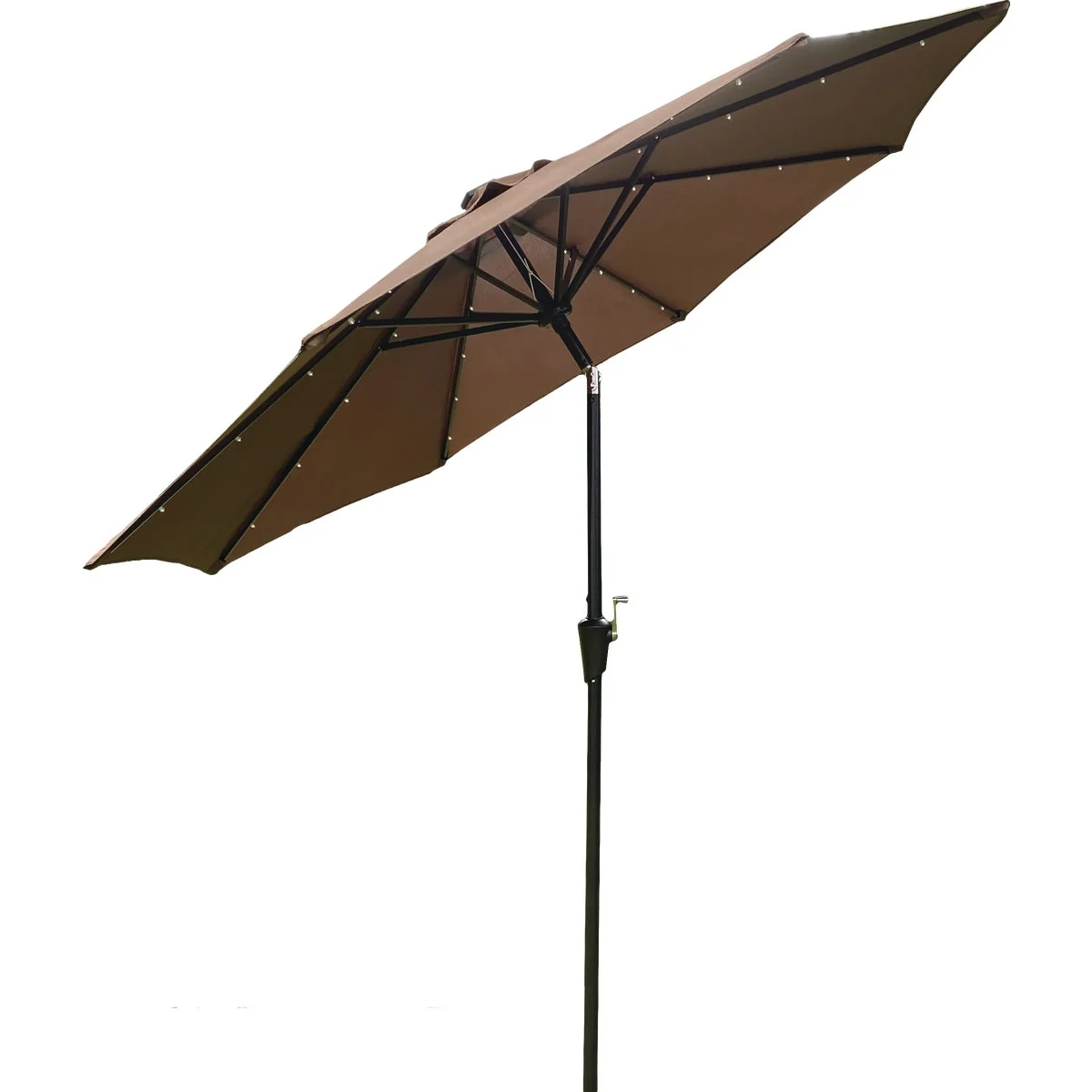 Reliable Outdoor Expressions 9 Ft. Aluminum Tilt Crank Brown Patio Umbrella with Solar LED Lights Durable