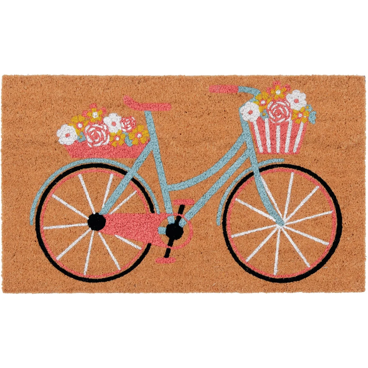 Modern Natco Home 18 In. x 30 In. Coir Outdoor Doormat Summer Time Flower Rides Soft