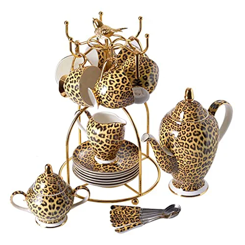 User-Friendly Leopard Print Bone China Coffee Set Porcelain Tea Pot Cup Ceramic Mug Sugar Bowl Fast