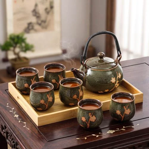 Quality Japanese Tea Set with Teapot and 6 Cups Green Versatile