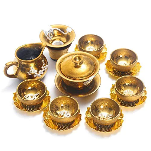 Contemporary Silver 9pcs Inlaid Silver Tea Set Kung Fu Ceramic Household Sterling Silver Tea Cup Lid Bowl Teapot for Gift Original
