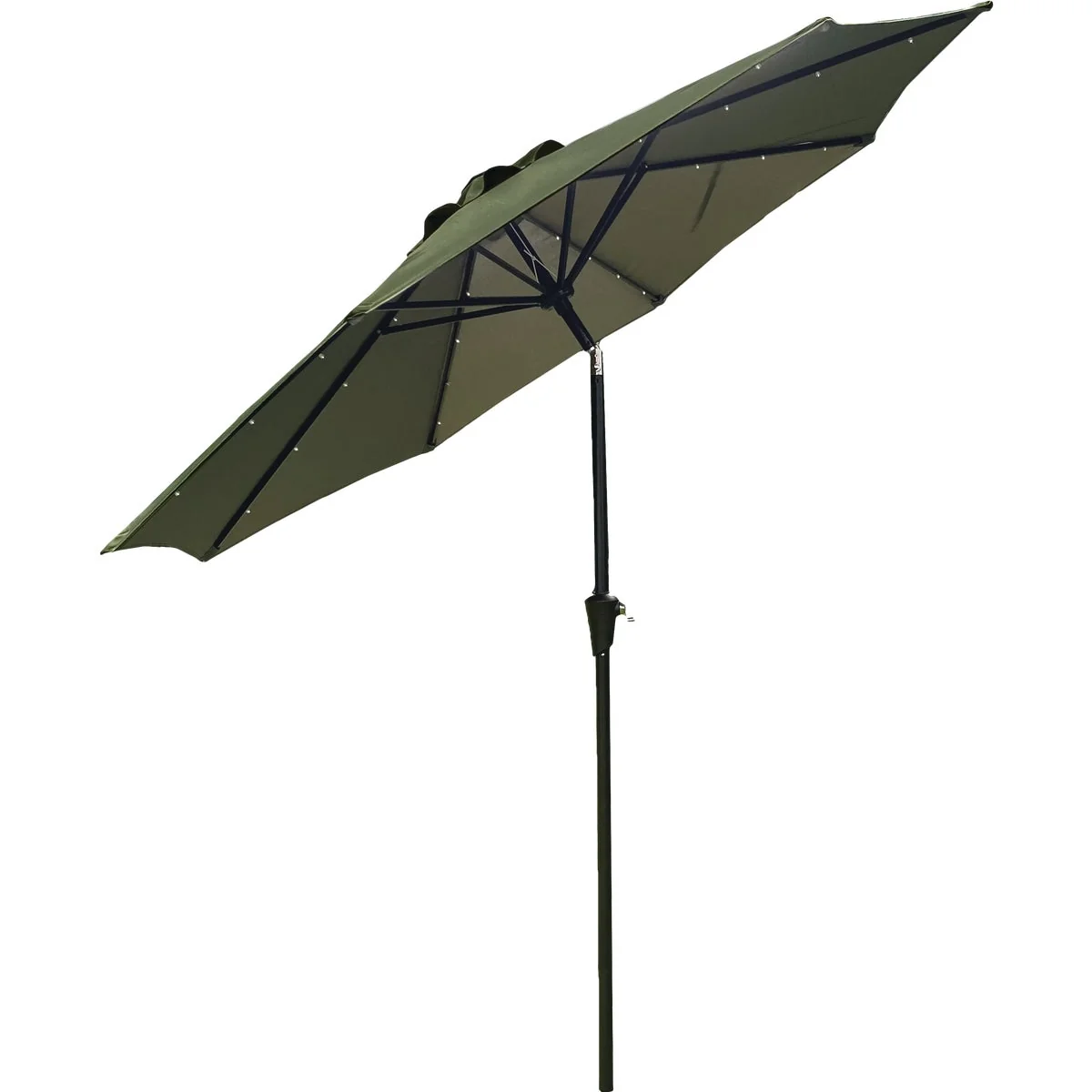 Outdoor Expressions 9 Ft. Aluminum Tilt Crank Heather Green Patio Umbrella with Solar LED Lights Crafted