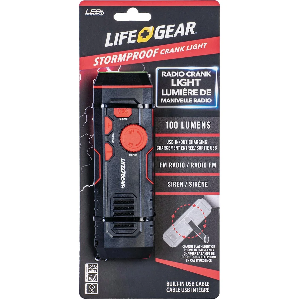 Expertly Made Life Gear Storm Proof LED 100 Lm. Crank Emergency Light and Radio Top-Quality