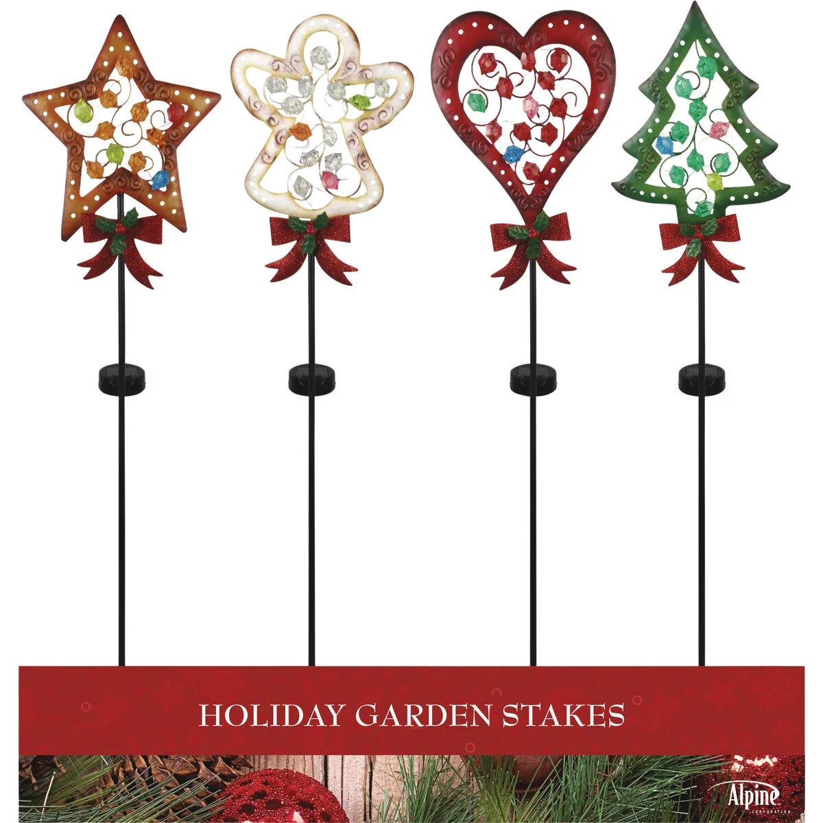 High-Grade Alpine 36 In. LED Solar Classic Christmas Icons Holiday Garden Stake Stylish