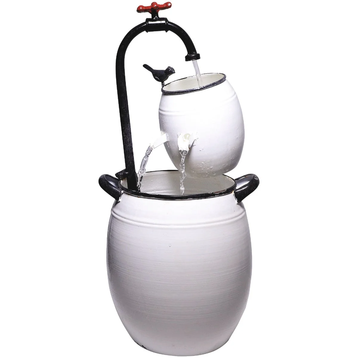 Clean Alpine 8 In. W. x 19 In. H. x 8-1 2 In. L. White Enameled Iron Barrels Faucet Tabletop Fountain Modern