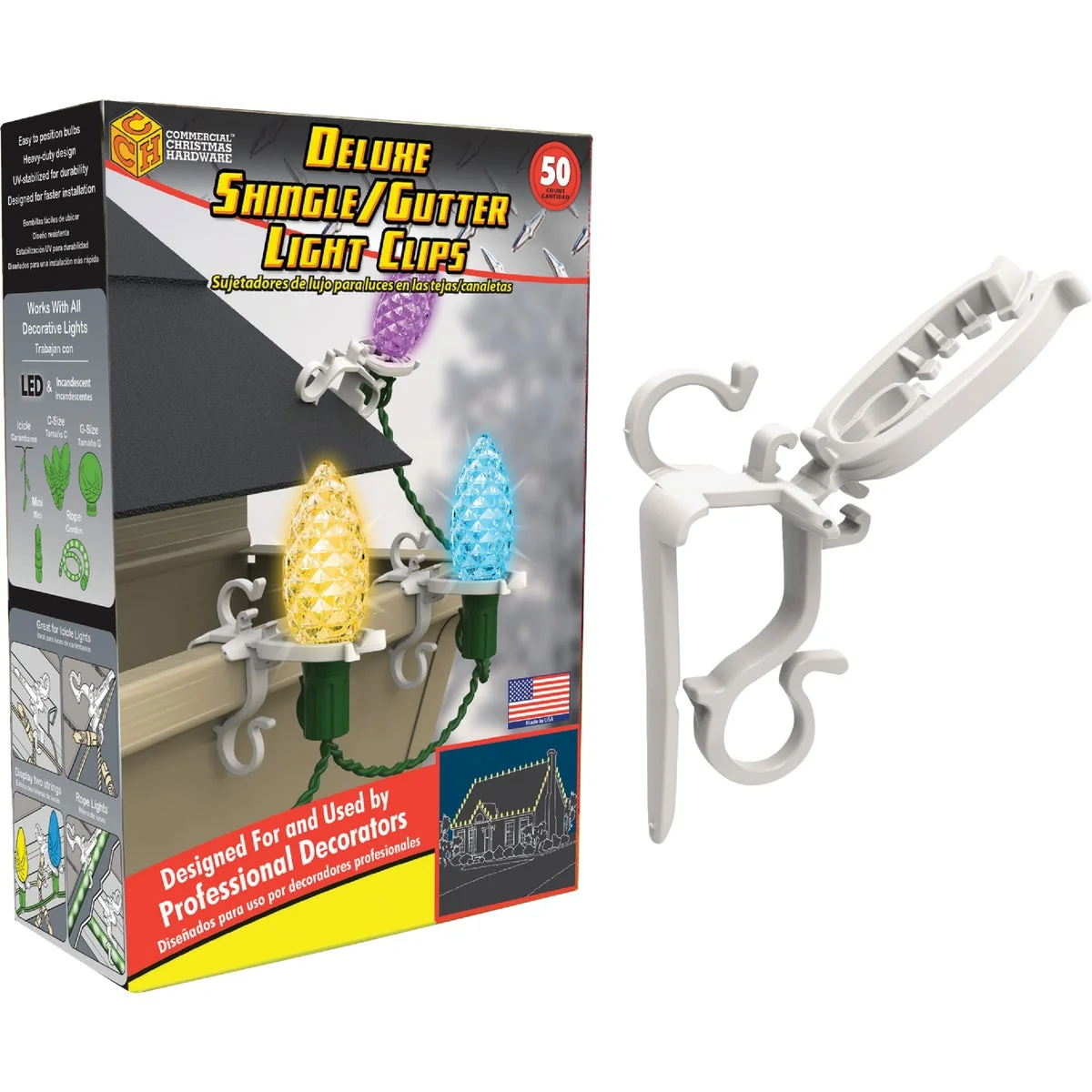 Durable Commercial Christmas Hardware White Gutter Shingle Deluxe Light Clips 50-Pack Relaxed