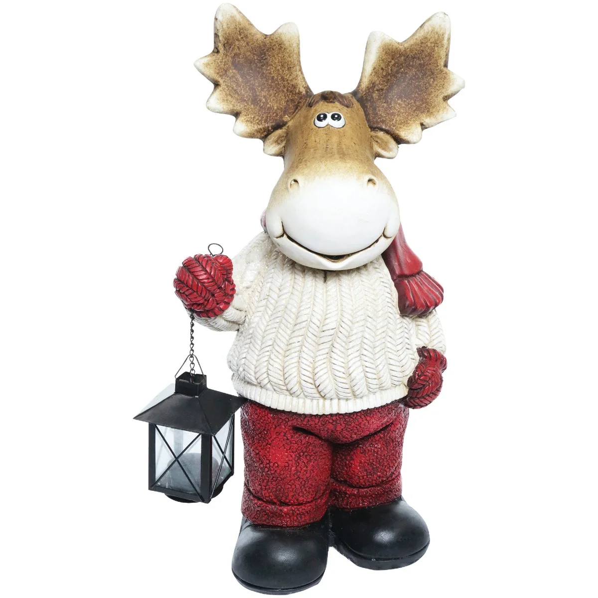 Breathable Alpine 10 In. H. Holiday Moose in White Sweater with Lantern Smart