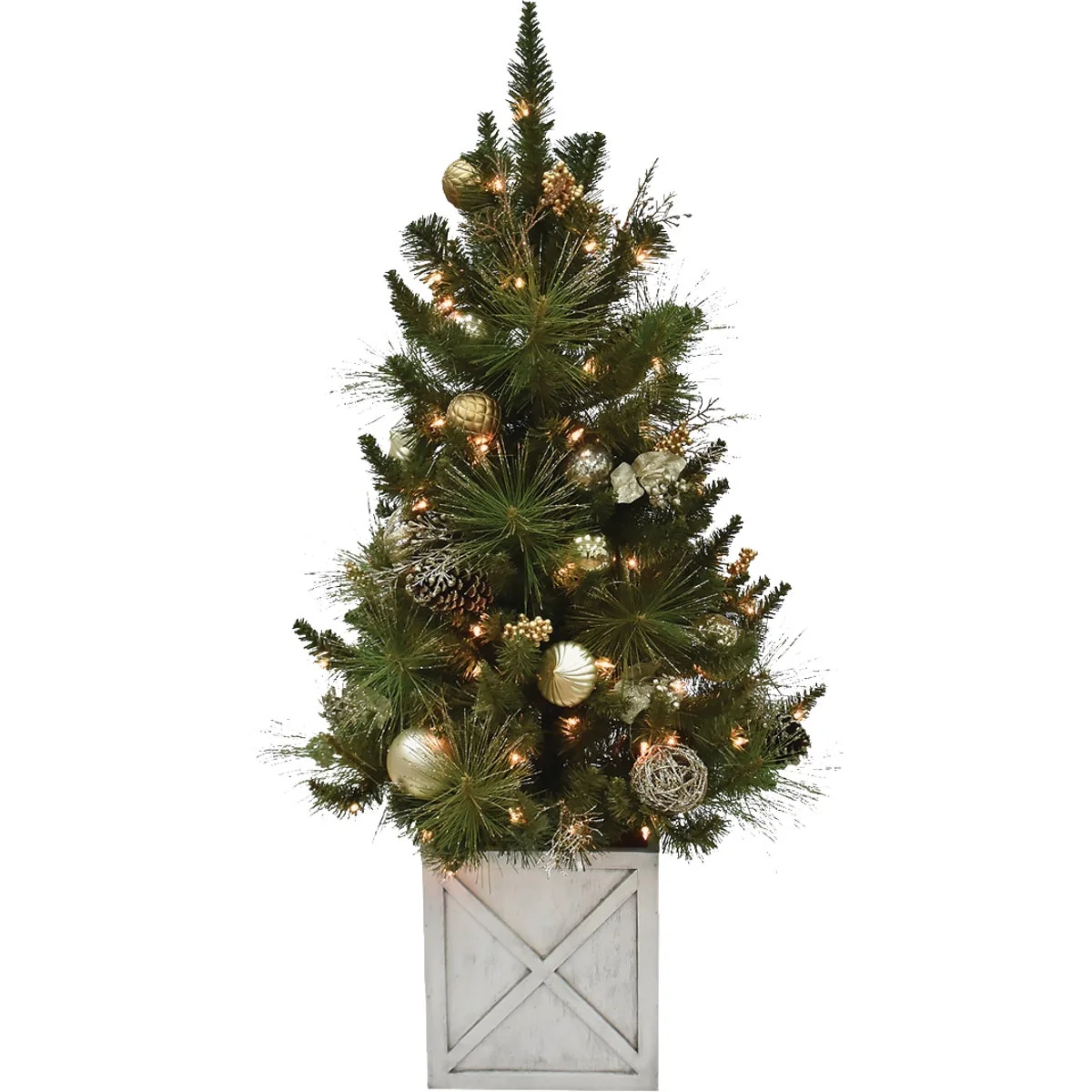 Casual Farleigh 4.5 Ft. Silver Gold Incandescent Prelit Front Door Christmas Tree Verified