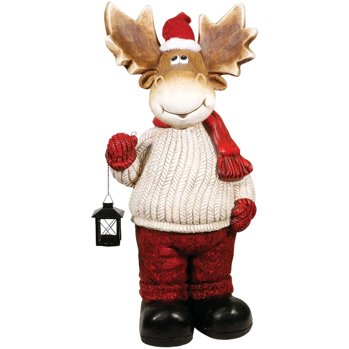 Eco-Friendly Alpine 30 In. Holiday Moose in White Sweater with Lantern Dependable