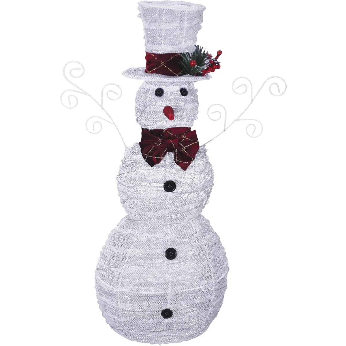 Environmentally Friendly Alpine 29 In. Warm White LED White Mesh Snowman Lighted Decoration with Bowtie Original