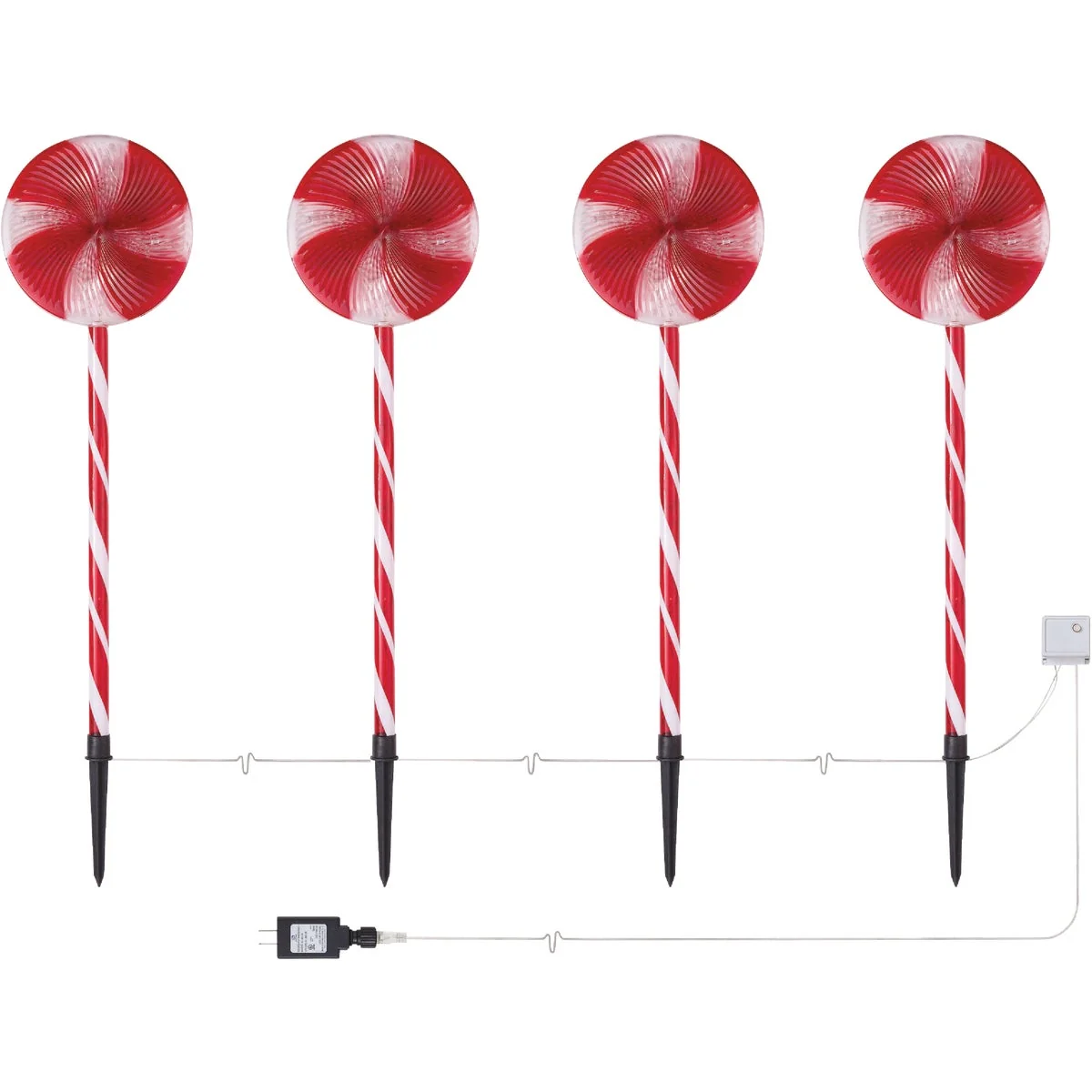 Authentic Alpine 28 In. LED Peppermint Candy Multi-Function Garden Stakes 4-Pack Sustainable