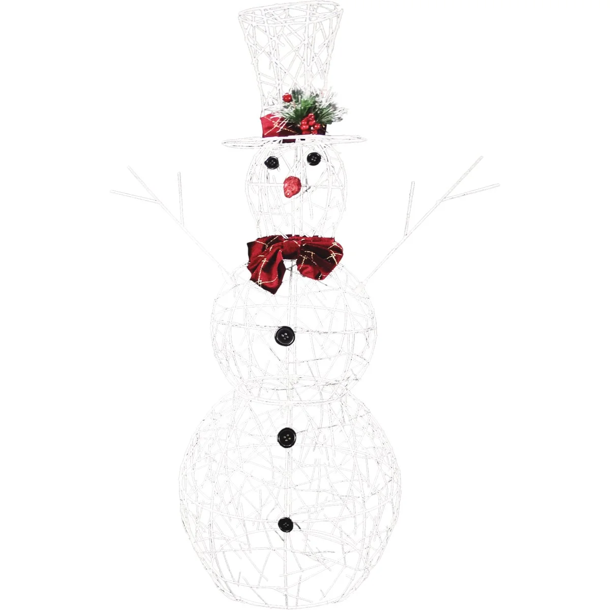 Genuine Alpine 38 In. Warm White LED White Mesh Snowman Lighted Decoration with Bowtie World-Class