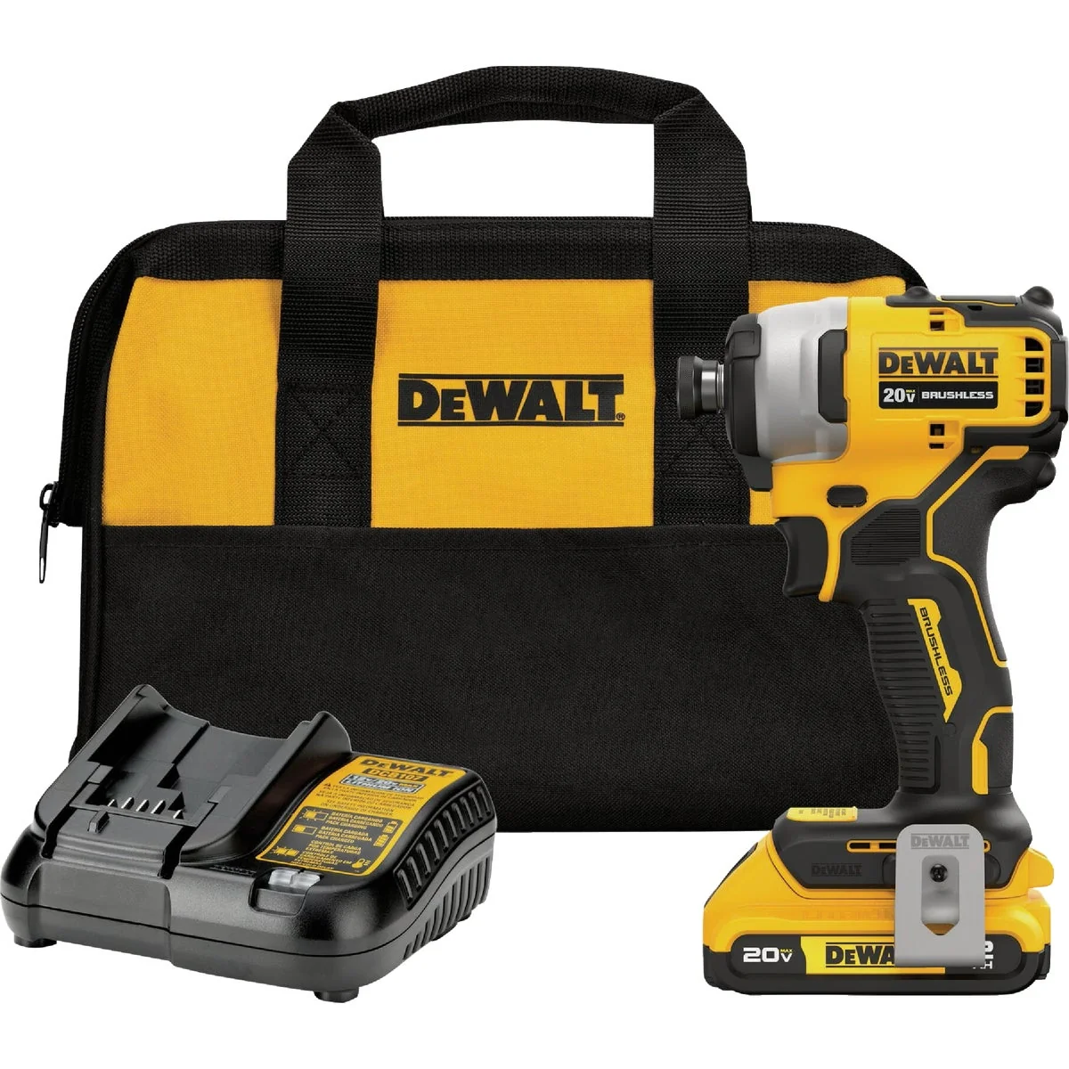 Organic DEWALT ATOMIC 20V MAX Brushless 1 4 In. Compact Cordless Impact Driver Kit with 2.0 Ah Battery Charger Green