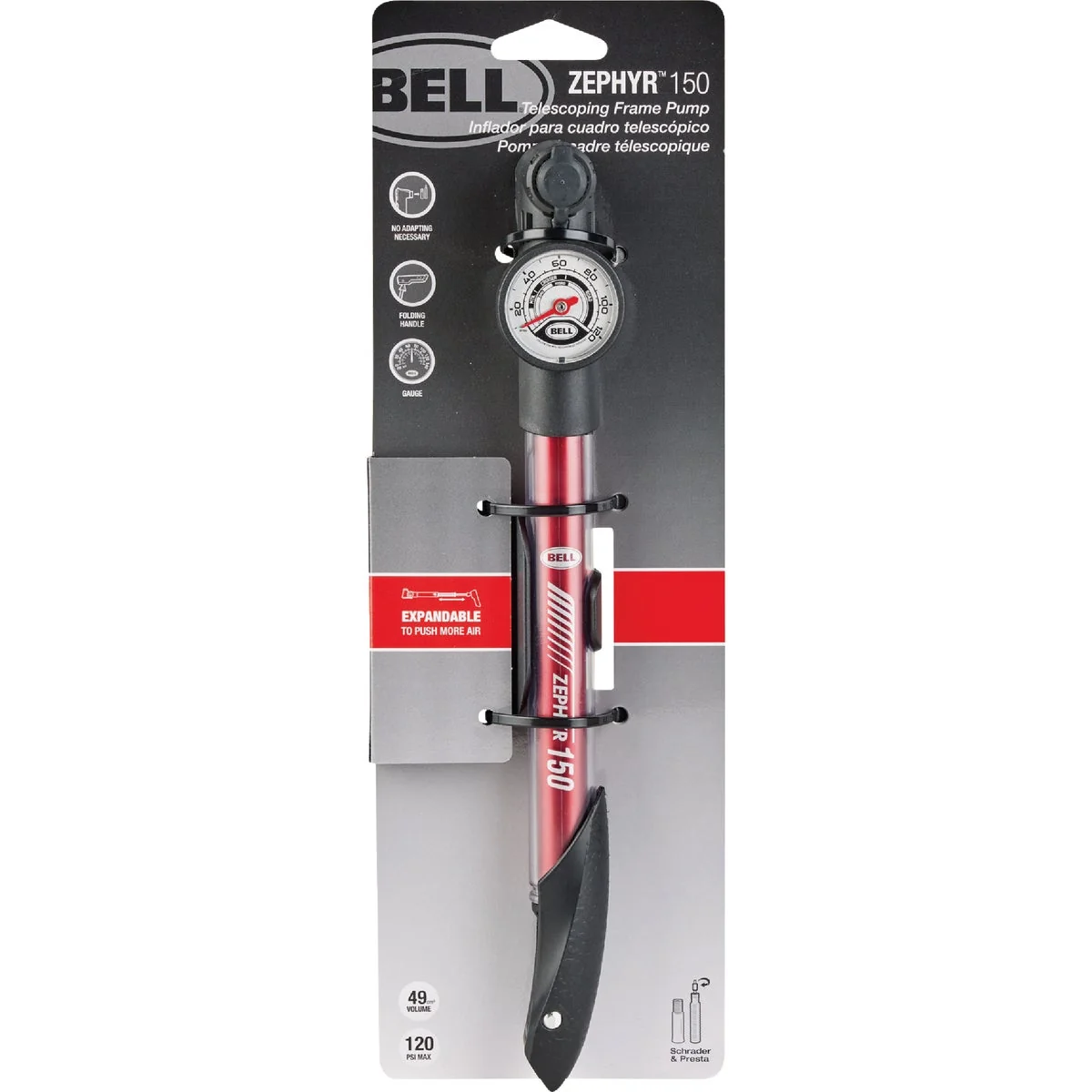 High-Grade Bell Zephyr 150 Schrader Presta Bicycle Frame Pump Next-Generation