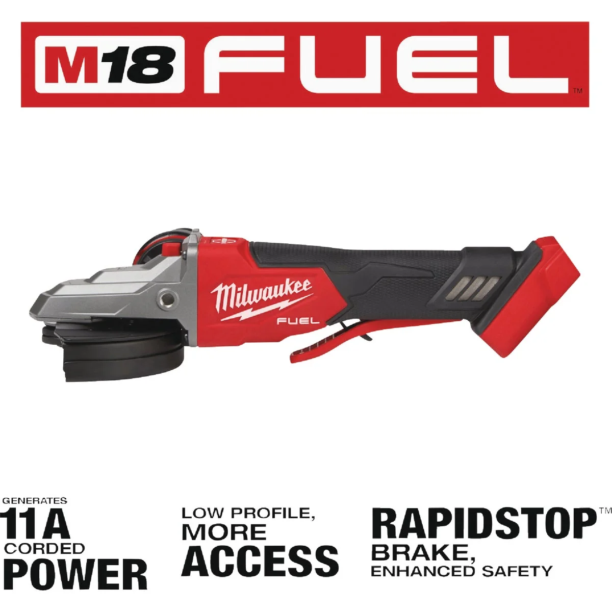 Minimalist Milwaukee M18 FUEL Lithium-Ion 5 In. Brushless Flathead Braking Cordless Angle Grinder with Paddle Switch No-Lock Tool Only Consistent