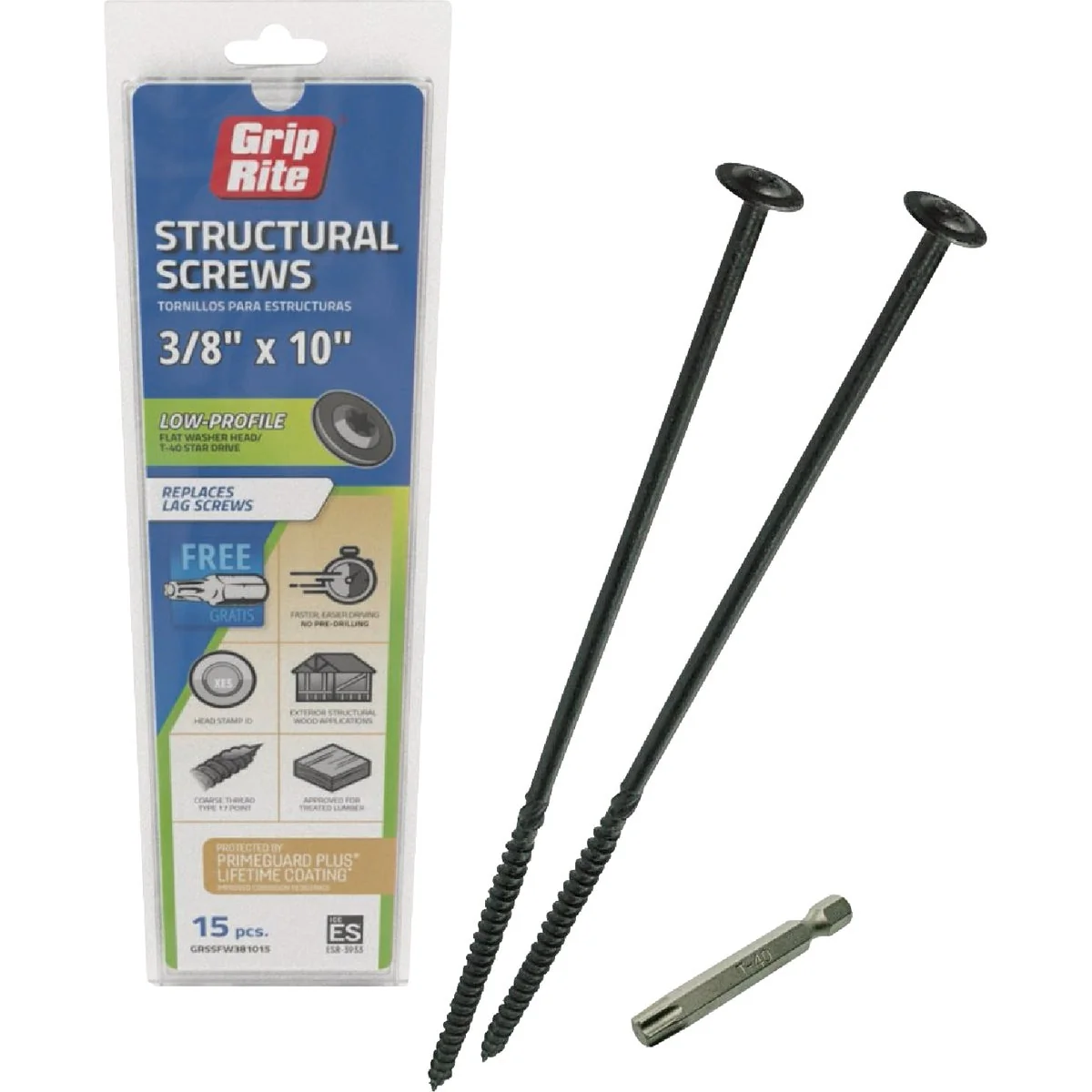 Unique Grip-Rite PrimeGuard Plus 3 8 In. x 12 In. Flat Washer Head Structure Screw 15-Count Easy-to-Use
