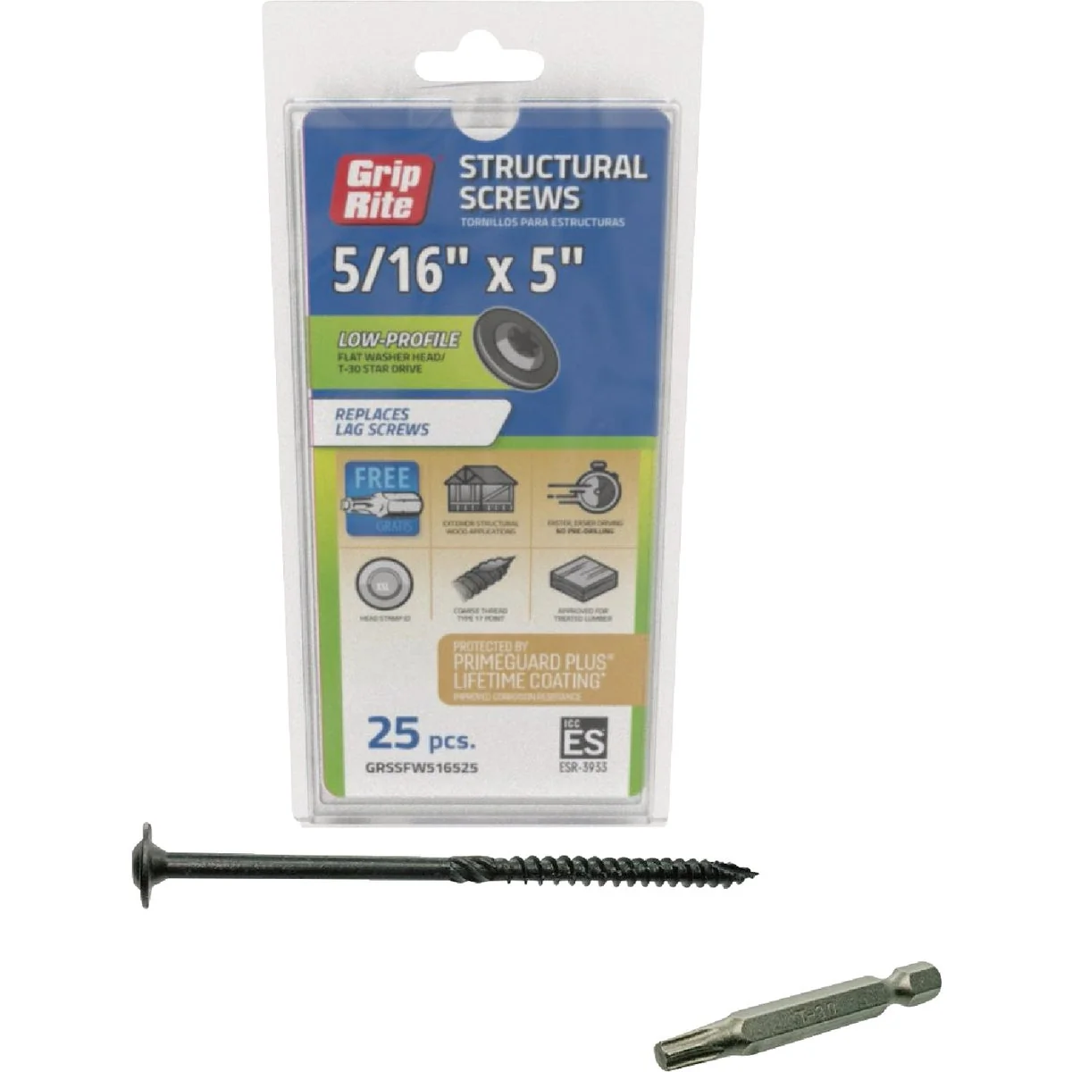 Specialty Grip-Rite PrimeGuard Plus 5 16 In. x 5 In. Flat Washer Head Structure Screw 25-Count Expertly Made