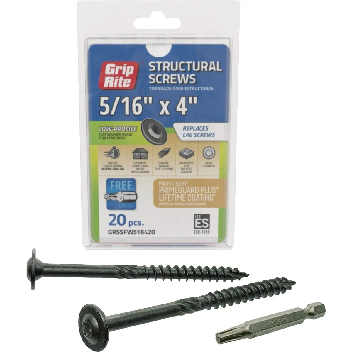 Expertly Made Grip-Rite PrimeGuard Plus 5 16 In. x 4 In. Flat Washer Head Structure Screw 20-Count Versatile