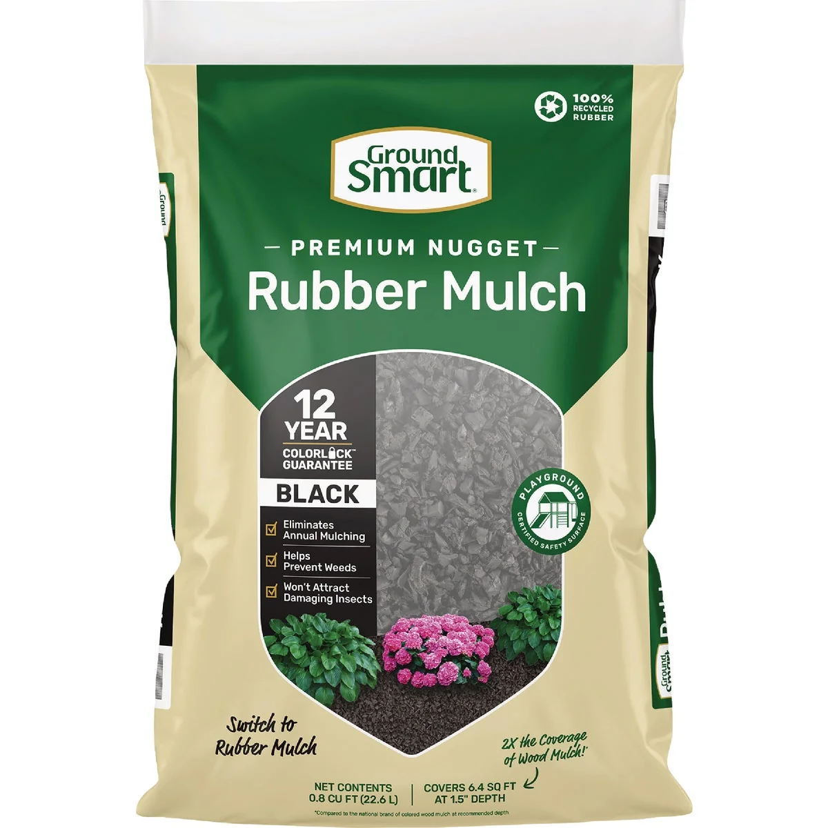 Traditional GroundSmart 0.8 Cu. Ft. Black Recycled Nugget Rubber Mulch Clean