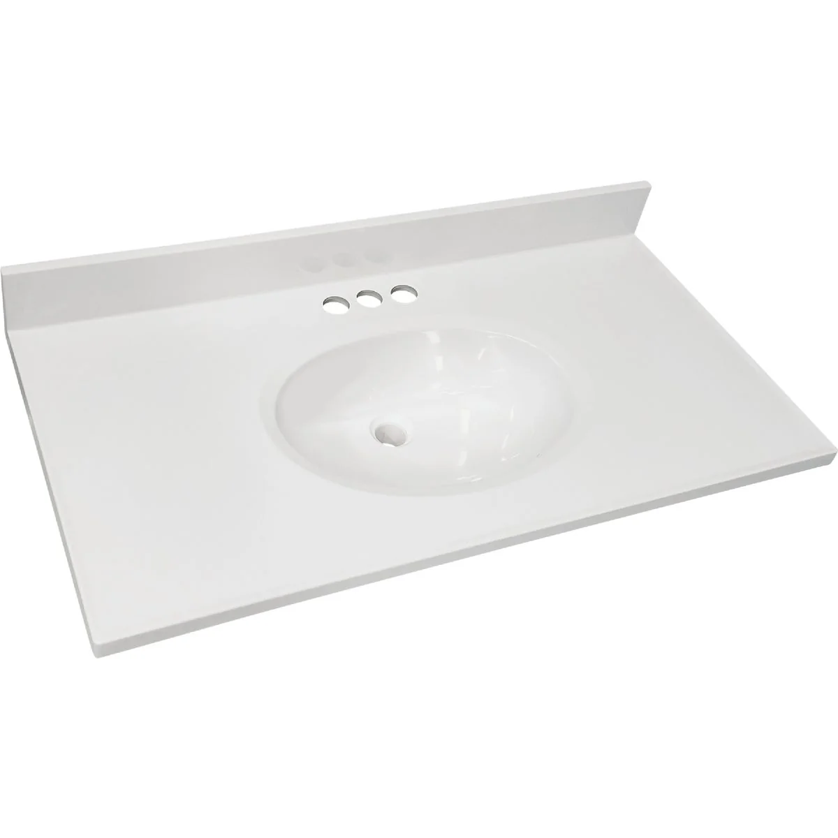 Premium CraftMark 37 In. x 19 In. Cultured Marble Solid High Gloss White Vanity Top with Round Bowl Sustainable