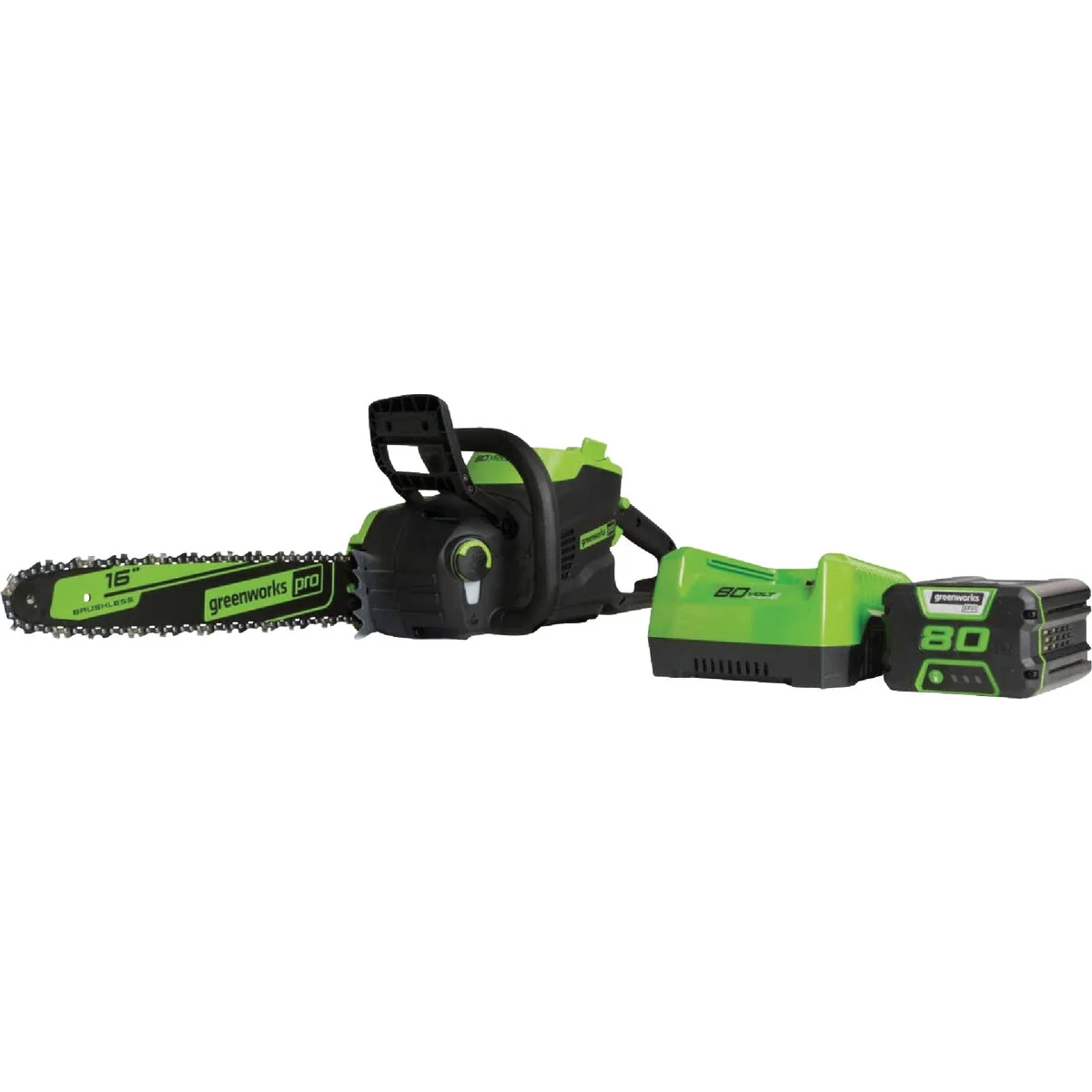 Premium Greenworks PRO 80V 16 In. Cordless Brushless Chainsaw with 4.0 Ah Battery and Charger Advanced