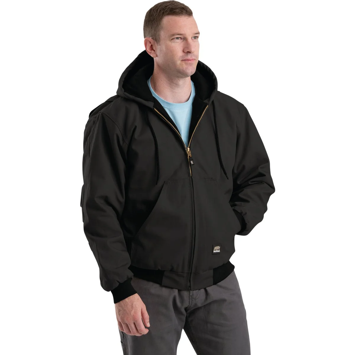 First-Class Berne Heritage Men’s Large Black Hooded Jacket Exceptional