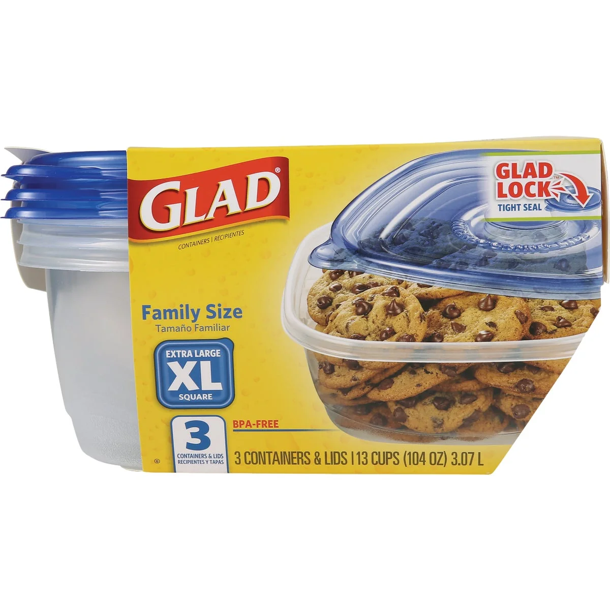 Premium Glad 104 Oz. Clear Square Family Size Container 3-Pack Excellent