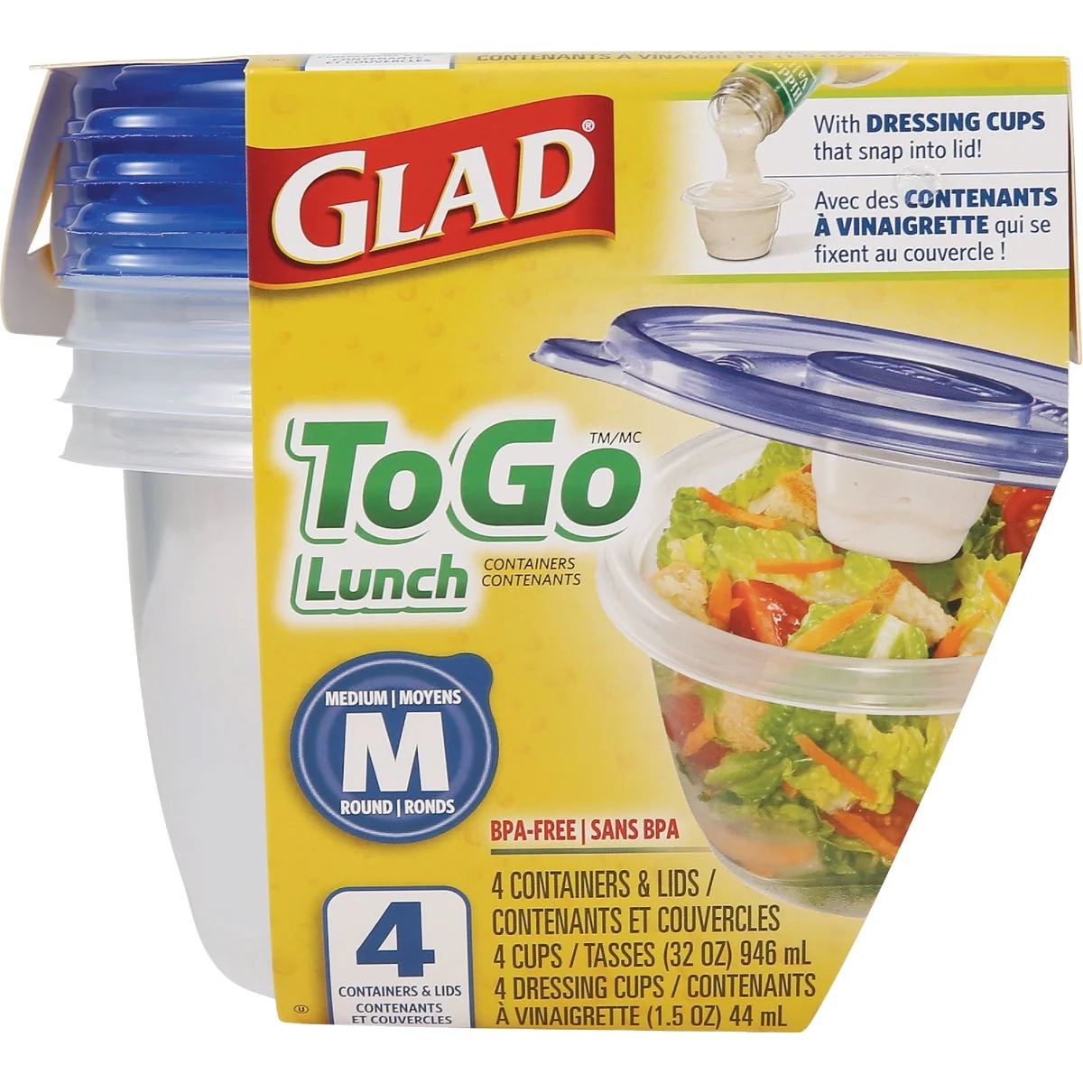 Verified Glad ToGo Lunch 32 Oz. Clear Medium Round Container 4-Pack Unique